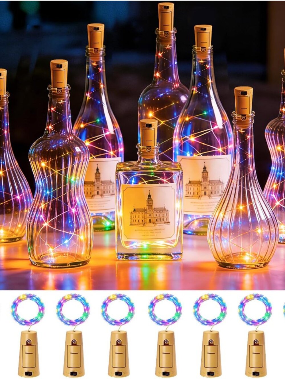 Wine Bottle Lights 8 Pack 20 LED Mini Cork Fairy Lights, Multicolor